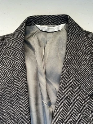 Abrigo Deportivo Lands End 42L Negro Espiga TWEED Mezcla de Lana Blazer Chaqueta Foto 1 de 4