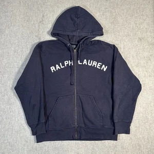 Felpa con cappuccio vintage Ralph Lauren Polo Jeans pullover grande? Ricamo blu navy sbiadito - Foto 1 di 12