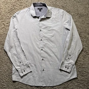 Alfani Button Up Shirt Gray White Mens Size L Large Classic Cotton Polyester - Picture 1 of 17