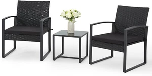 Bezseller Outdoor Rattan Bistro Set 3 Pieces with Coffee Table Strapped Cushions - Picture 1 of 7