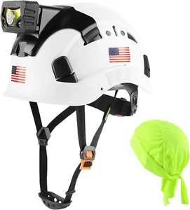 Safety Hard Hat with Rechargeable Headlamp Light and Helmet Liner Chin Strap Men - Picture 1 of 6