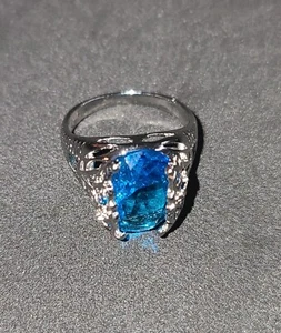Men Cubic Zirconia Decor Ring Size 10 (US) 2023 Baby Blue Fashion Silver Copper - Picture 1 of 10