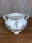White China Pot With Gold Edging & 2 Handles Pink Floral Design 4.5" Tall 