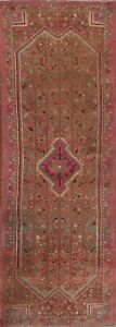Vintage Geometric Brown/ Pink Hamedan Runner Rug 3'x8' Wool Hand-knotted Carpet