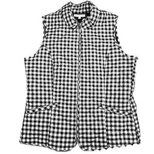 Talbots Vest Women’s L Black White Gingham Plaid Quilted Puffer Western Preppy - Picture 1 of 12
