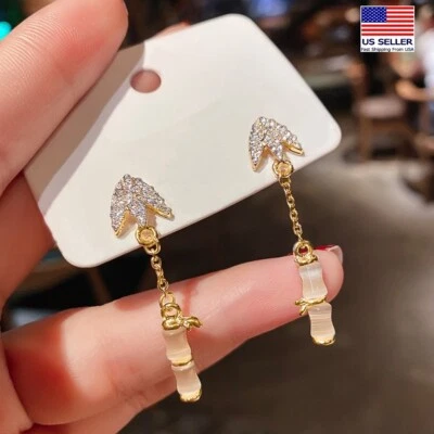 Preciosos pendientes de plata de ley 925 para mujer cristal ópalo bambú flecha perno 1546 Foto 1 de 4