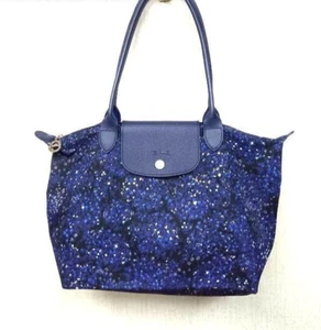 Auténtico Bolso de Mano Longchamp Le Pliage Azul Marino Patrón Floral Nylon Usado - Imagen 1 de 10