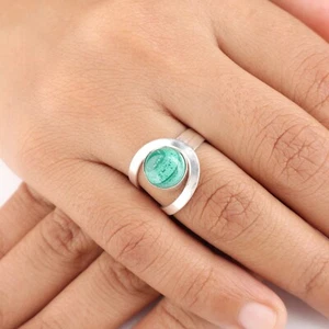 Natural Malachite Gemstone 925 Sterling Silver Jewelry Handmade Ring For Gift - Picture 1 of 8