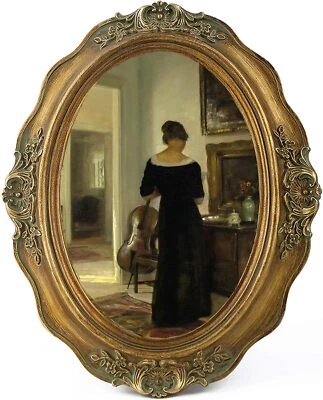 Marco de fotos ovalado vintage 5x7 antiguo ornamentado sobre mesa montaje en pared bronce dorado Foto 1 de 4