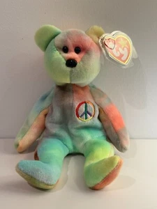 Ty Beanie Babys Peace Bear mit allen Etiketten und Etikett Protector - TOP - Bild 1 von 2