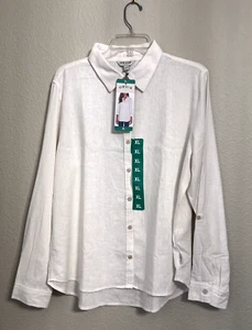 Orvis Shirt Top Women's XL White Roll Tab Long Sleeve Linen Blend Button Front - Picture 1 of 19