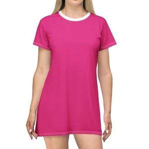 Vibrant Pink T-Shirt Dress | Casual Summer Style, Comfy Loungewear, Vacation - Picture 1 of 25