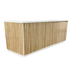 Modern Furniture KENTO 240cm Reception Desk - Timber Slat Acoustic White & Oak - Picture 1 of 1