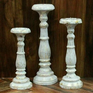 Kerzenständer Holz Vintage weiß gold Kerzenständer für Stumpenkerzen - Bild 1 von 8