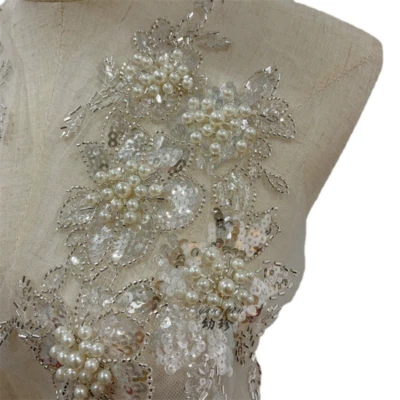 Кружевная нашивка из бисера с блестками аппликация 3D вышивка цветочная отделка для декора костюма - Изображение 1 из 4