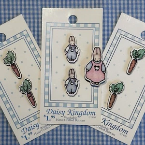 Daisy Kingdom 7 Buttons Girl Bunny Rabbit Baby Bunnies Carrot Buttons New VTG - Picture 1 of 12