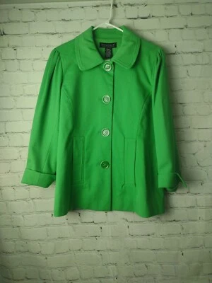 Dialogue Kelly Green Pea Coat Button Front Collared Size XS - Image 1 of 4
