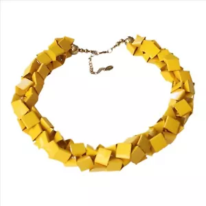 Zara Yellow Enamel Metal Chunky Square Collar Necklace Vintage Rare - Picture 1 of 4
