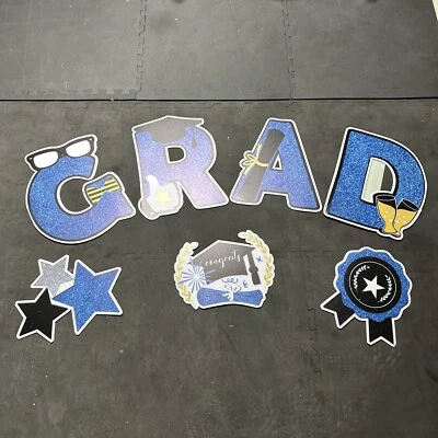 Blue Yellow Black Graduation Yard Signs Waterproof With Balloons Grad Yard Sign - Image 1 of 4
