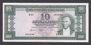 [UNC] L.1930 1953 Turkey 10 Lira P-160a Z43-104696 [003-3] - Picture 1 of 2