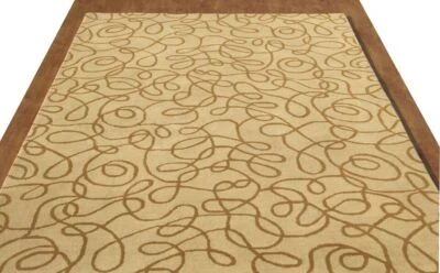 Crazy Maze Line Modern Brown Hand-Tufted 100% Wool Soft Area Rug Carpet - Image 1 of 4