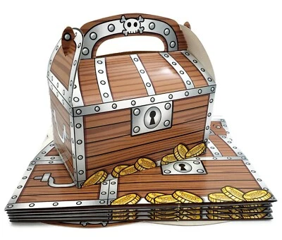 ZUGAR LAND 12 Pack Pirate Treasure Chest Treat Box (6.5" x 6.5" x 3.5") Paper Cardboard.