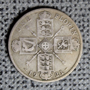 1921 Florin argent antique (.500) deux shillings 2 Bob King George V Go Royaume-Uni
