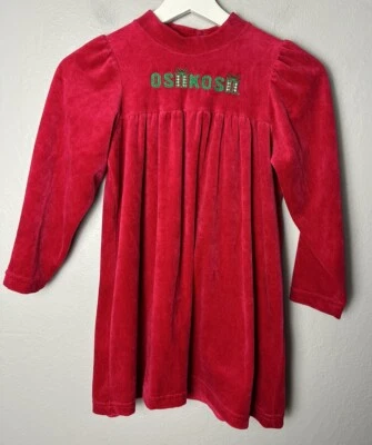 NWT Vintage Oshkosh Girls Size 6 Red Velvet Holiday Dress Logo Embroidered Gift - Image 1 of 4