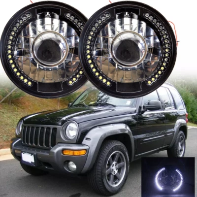 For 2003-2007 Jeep Liberty Pair 7" Inch White LED Halo Projector Headlights - Image 1 of 4