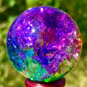 157G Natural Titanium Rainbow Quartz sphere Crystal ball Healing - Picture 1 of 20