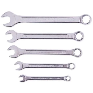 5Pc COMBINATION SPANNER SET Polished Open Head Ratchet Wrenches & Storage Rack - Picture 1 of 5