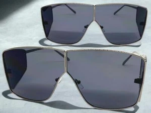 Oversized Contemporary Modern Retro Shield SUNGLASSES Large Gray Frame Dark Lens - Picture 1 of 7