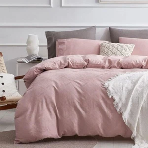 KING Cotton Duvet Cover Waffle Weave Zipper Closure/Ties, 3 pc Breathable Boho B - Picture 1 of 1