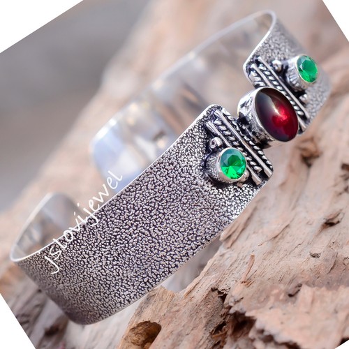 VALENTINO Bracciale in argento sterling 925 granato rosso e pietra preziosa diopside cromato per festa