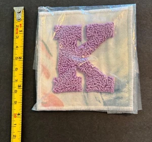 NOS Vintage Handmade Chenille Alphabet Letter “K” Patch Purple - Picture 1 of 9