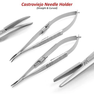 Pinzas quirúrgicas Castroviejo soporte aguja instrumentos dentales rectos y curvos - Imagen 1 de 6