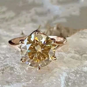 RARO Anillo solitario de diamantes de corte redondo champán de 6,50 quilates en oro blanco de 14 k certificado - Imagen 1 de 4