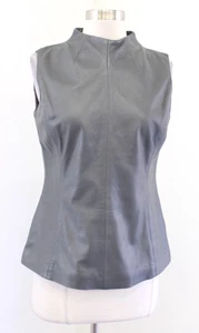 Vtg 90s Womens Gray Lambskin Leather Mock Neck Top Blouse Size 4  - Picture 1 of 7