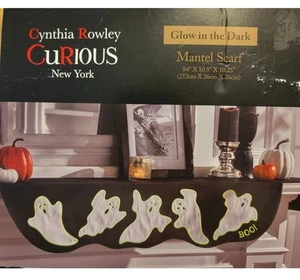 Cynthia Rowley neugieriger Halloween Mantel Schal leuchten im Dunkeln Geister 10,5 x 84 Zoll - Bild 1 von 5