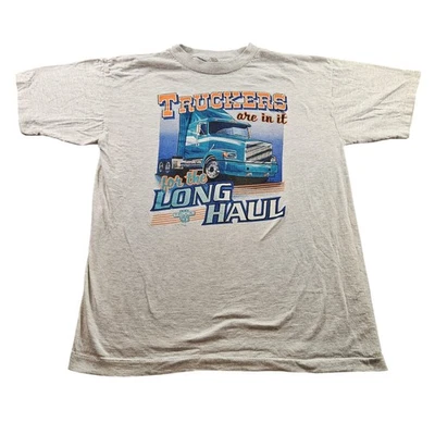 Camisa Truckers Larga Distancia Para Hombres Grande Gris Gráfico Semi Camión Camiseta Años 90 EE. UU. Foto 1 de 4