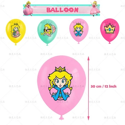 Princess Peach Birthday Party Decor Supplies Balloons Banner Cake Toppers Kids - Image 1 of 4