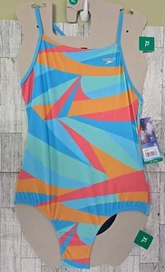 Speedo Swimsuit One Piece Girls XL (18-20) Aqua Mango Thin Strap UPF 50+ NEW - Picture 1 of 11