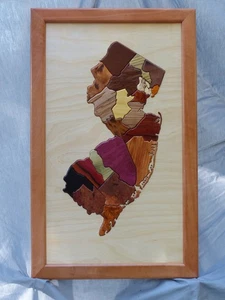 intarsia wood map,New Jersey,art,home,office,hardwood,exotic wood,carving,wood - Picture 1 of 3