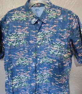 IZOD Saltwater Relaxed Classic Palm Tree Island Fish Hawaiian Shirt Large - Picture 1 of 8