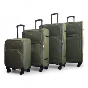 Green Expandable Soft Shell Suitcase 8 Wheel Set Light Carry On Cabin Bag - Picture 1 of 35