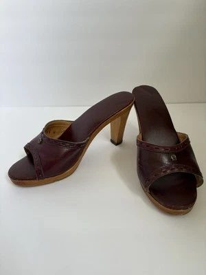 Vintage 70s Etienne Aigner Oxblood Wooden Heels Pumps Sandals Shoes 8.5 - Image 1 of 4