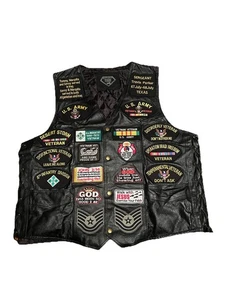 Diamond Plate Leather Vest With 33 Patches - Picture 1 of 3