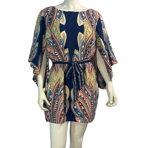 Ark & Co Sz L Kimono Sleeve Shift Dress Sleeves Open on Side Boho Print Tie Belt - Picture 1 of 12
