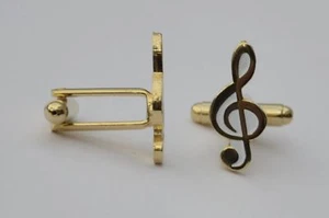 Gold Plated Treble Clef Quality Enamel Cufflinks - Picture 1 of 1