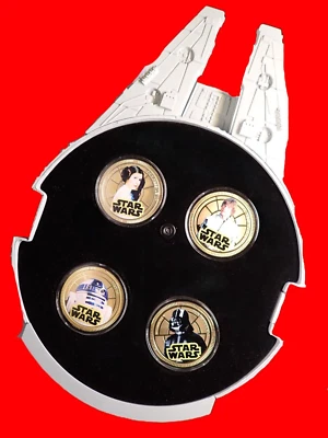 2011 NIUE Star Wars $1 Gilt Plated Millennium Falcon w/ R2-D2, Luke, Vader, Leia - Image 1 of 4